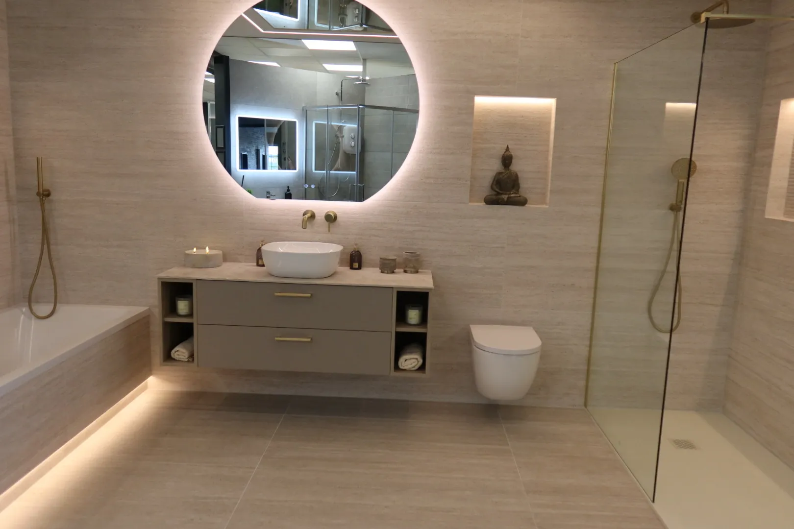 Soft Stone & Brushed Brass Finishes